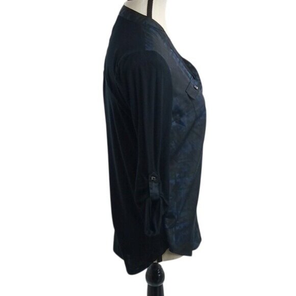 Rock & Republic Blouse Black V Neck Roll Tab Sleeve Constrast Womens Size XS - Picture 4 of 7